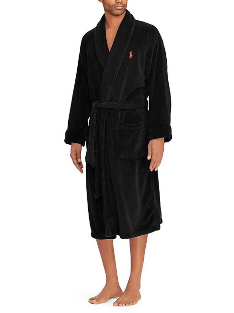 Polo Ralph Lauren Men’s Black Microfiber Plush Bath Robe Size Large/Extra Large